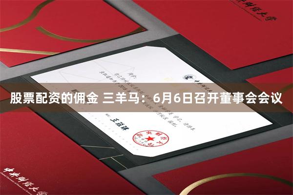股票配资的佣金 三羊马：6月6日召开董事会会议